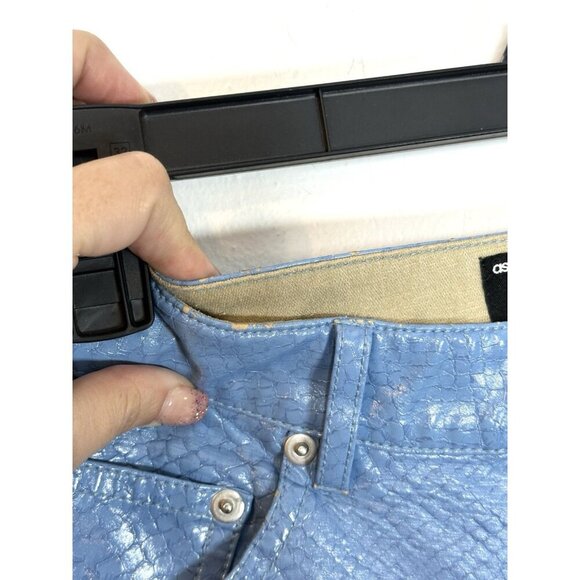 ASOS DESIGN‎ Light Blue Faux Crocodile Leather Straight Leg Pants Size 26 Y2K - Picture 5 of 14